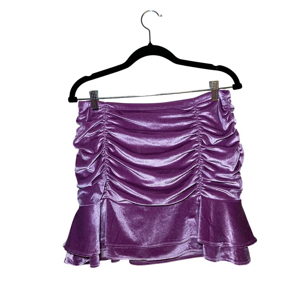 Wild Fable Ruched Velvet Mini Skirt Women's Medium Purple Ruffle Hem Y2K Retro